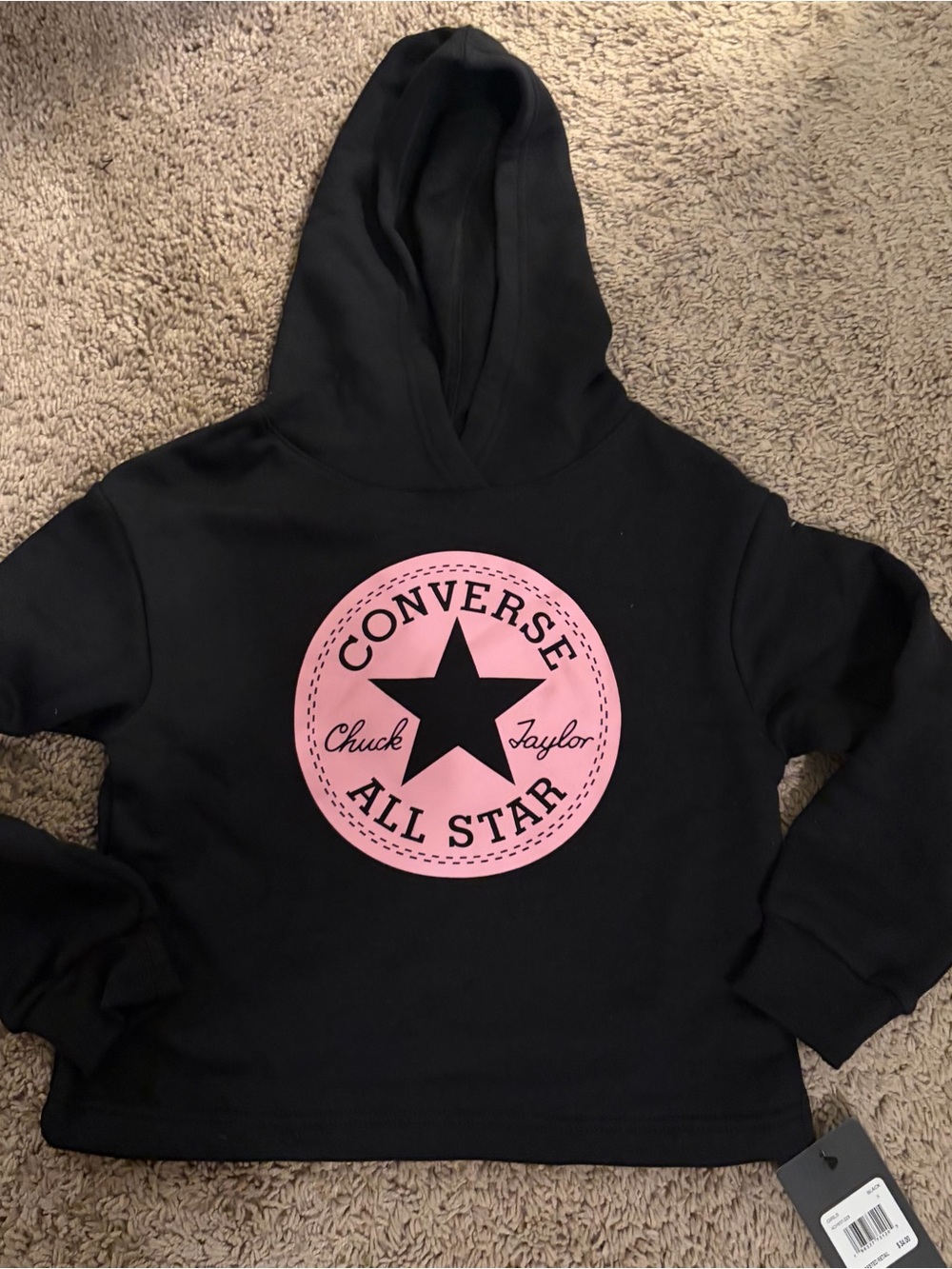 Converse All Star Black Cropped Hoodie with Pink Logo